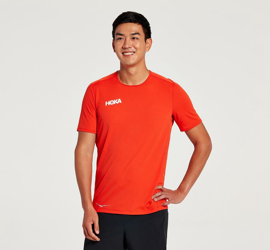 Hoka One One Tops Mens Red - Performance Short Sleeve - 03527SKNG